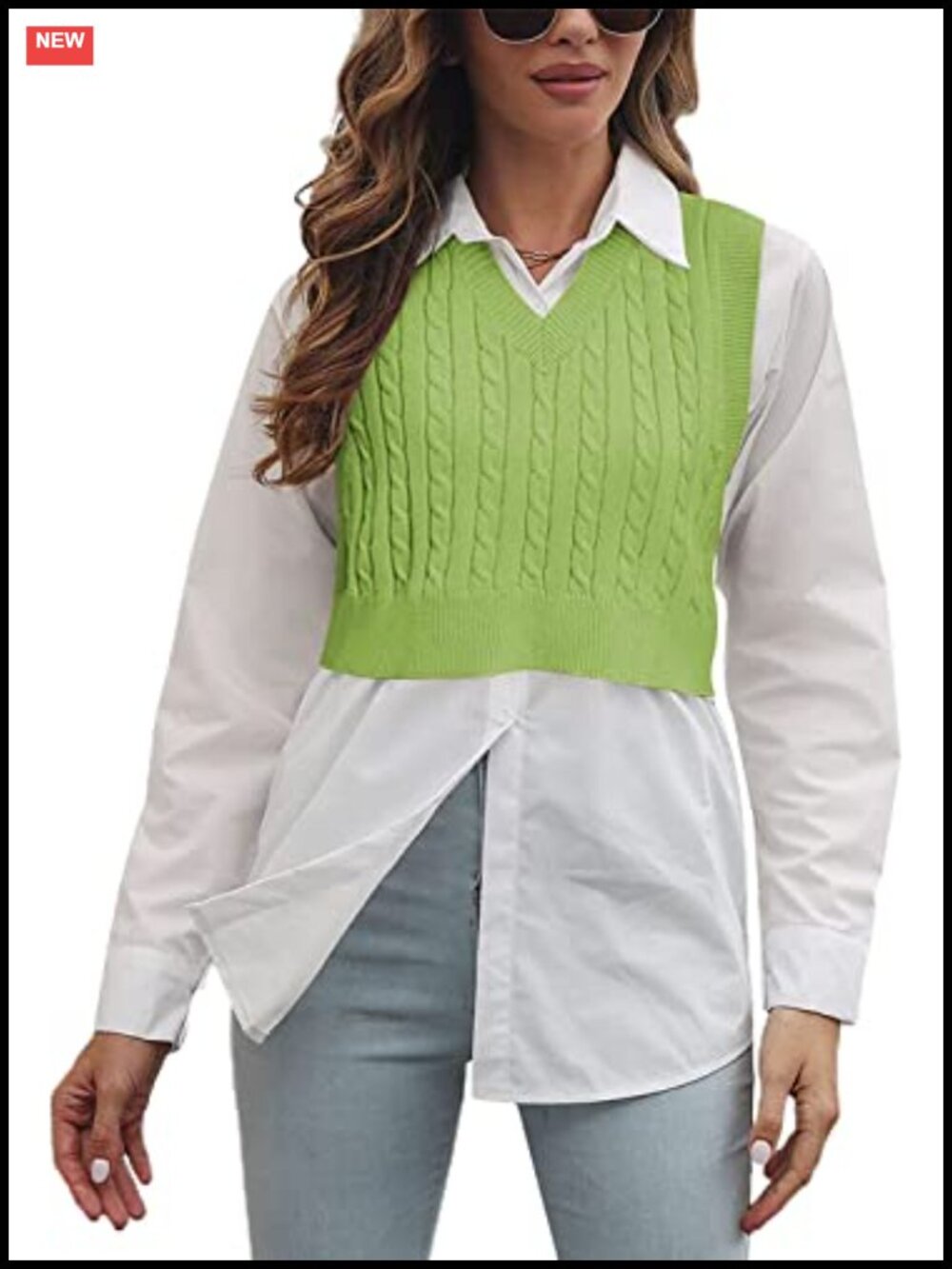 Sleeveless Sweater Vest Cropped Tank Top V-Neck Ribbed Knit Argyle